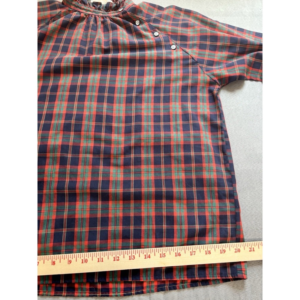 Vtg 70s Levi Strauss Blouse Womens Sz 10 Tartan Plaid High Neck Puff Sleeve Twee - Picture 7 of 9